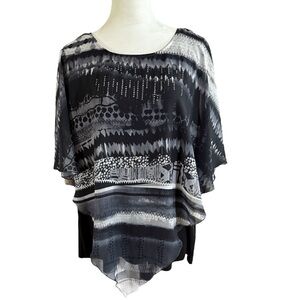 Cato Black and Gray Patterned Layered Top with a bit of bling